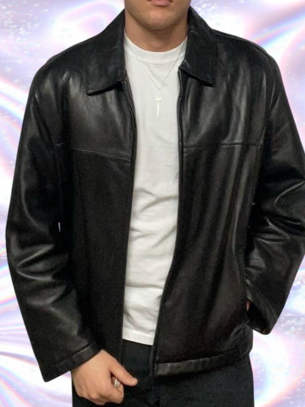 Dockers Black Leather Bomber Jacket
